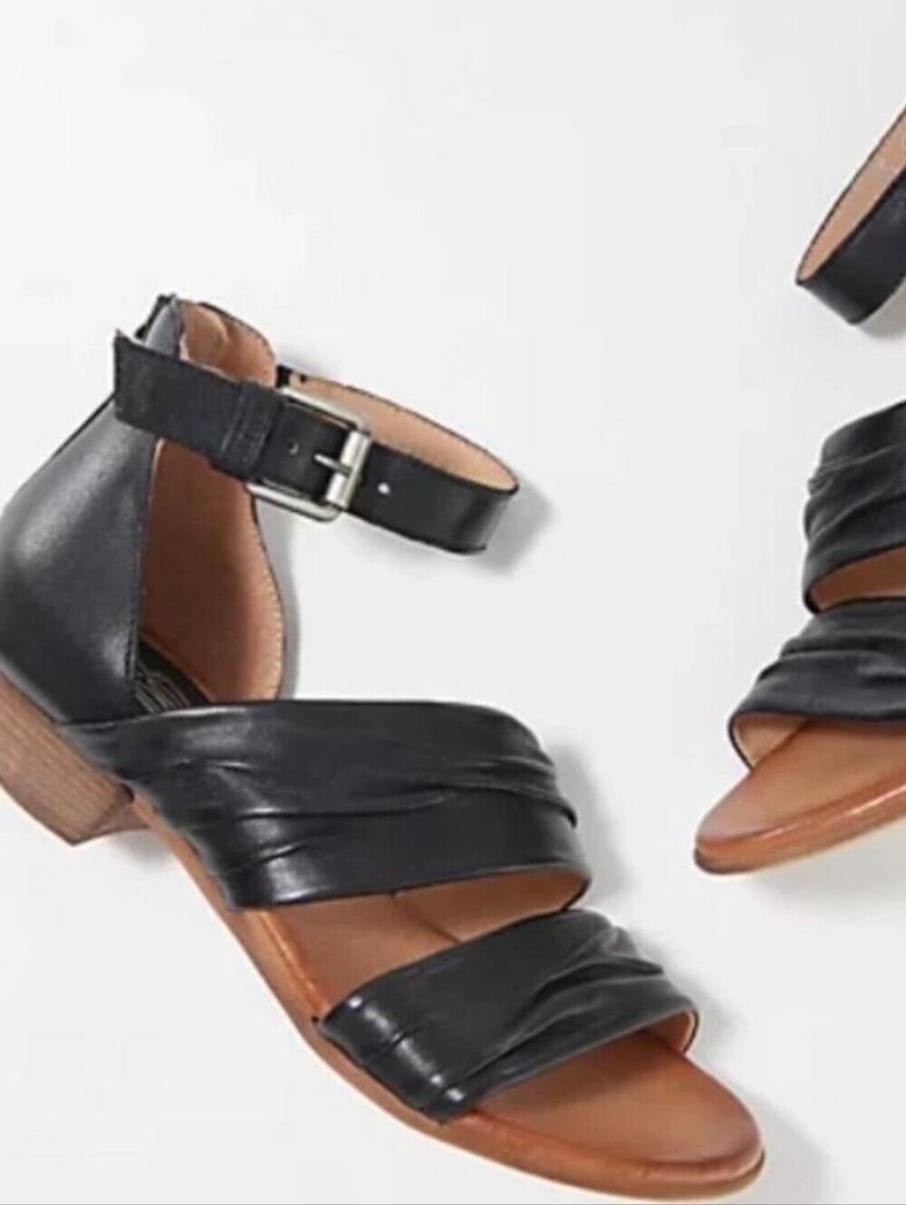 Miz Mooz Black Leather Strappy Ankle-Heel Sandal